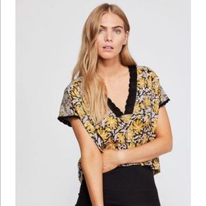 Free People Black Floral Top